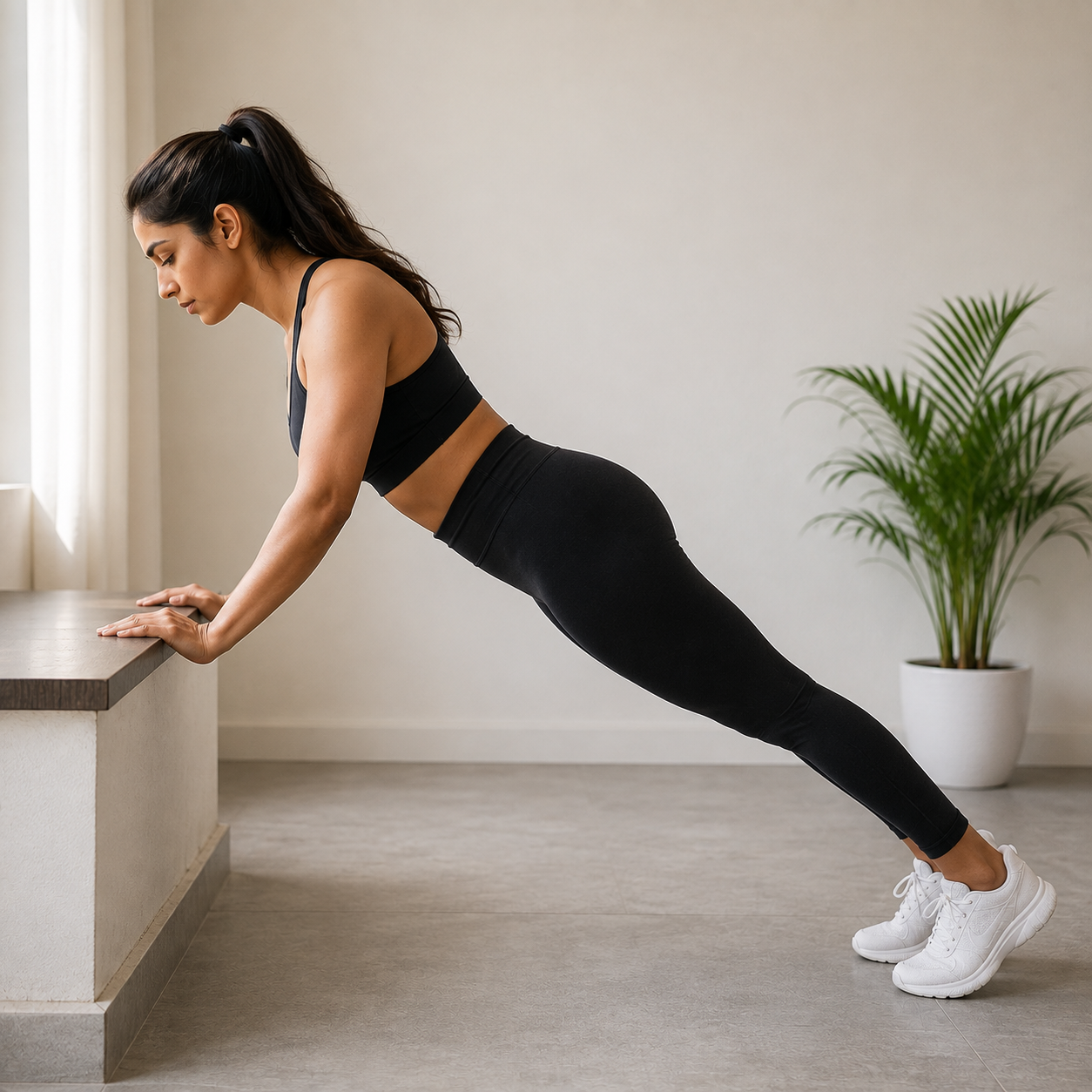 a women doing incline push up